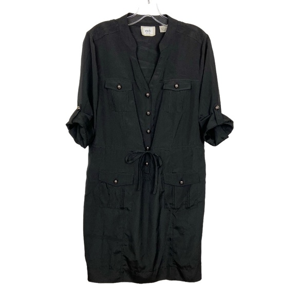 ECI New York Black Dress Size 12 Roll-Tab Sleeves - Picture 1 of 7